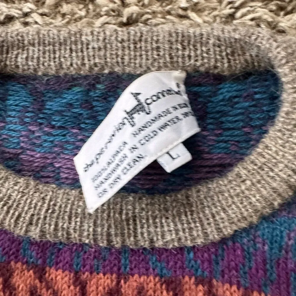Peruvian Connection Alpaca Grandpa Sweater Colorful Geometric Pattern Crew Lg